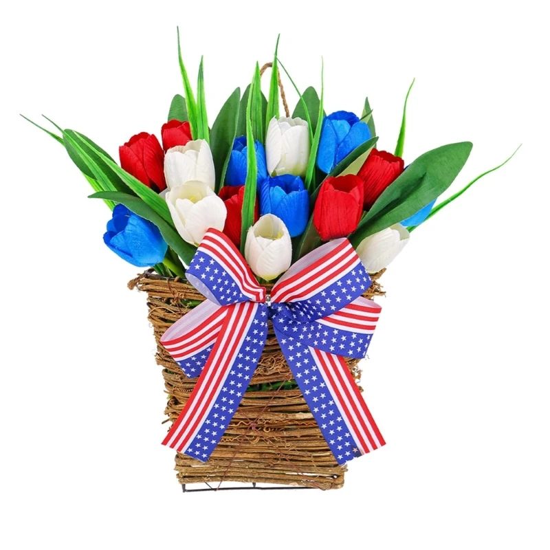 

Independence Day Artificial Tulips Front Door Baskets Wreath Front Door Hanger Simulations Bucket Wreath Decorations