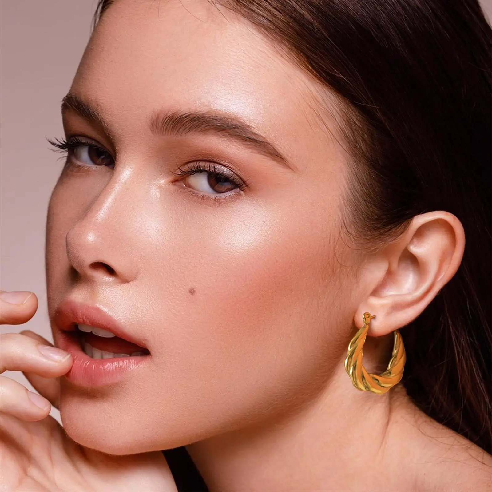 Metal Braided Hoop Huggies Earring, Chunky Twist Earring for Women, Stainless Steel Jewelry image 3