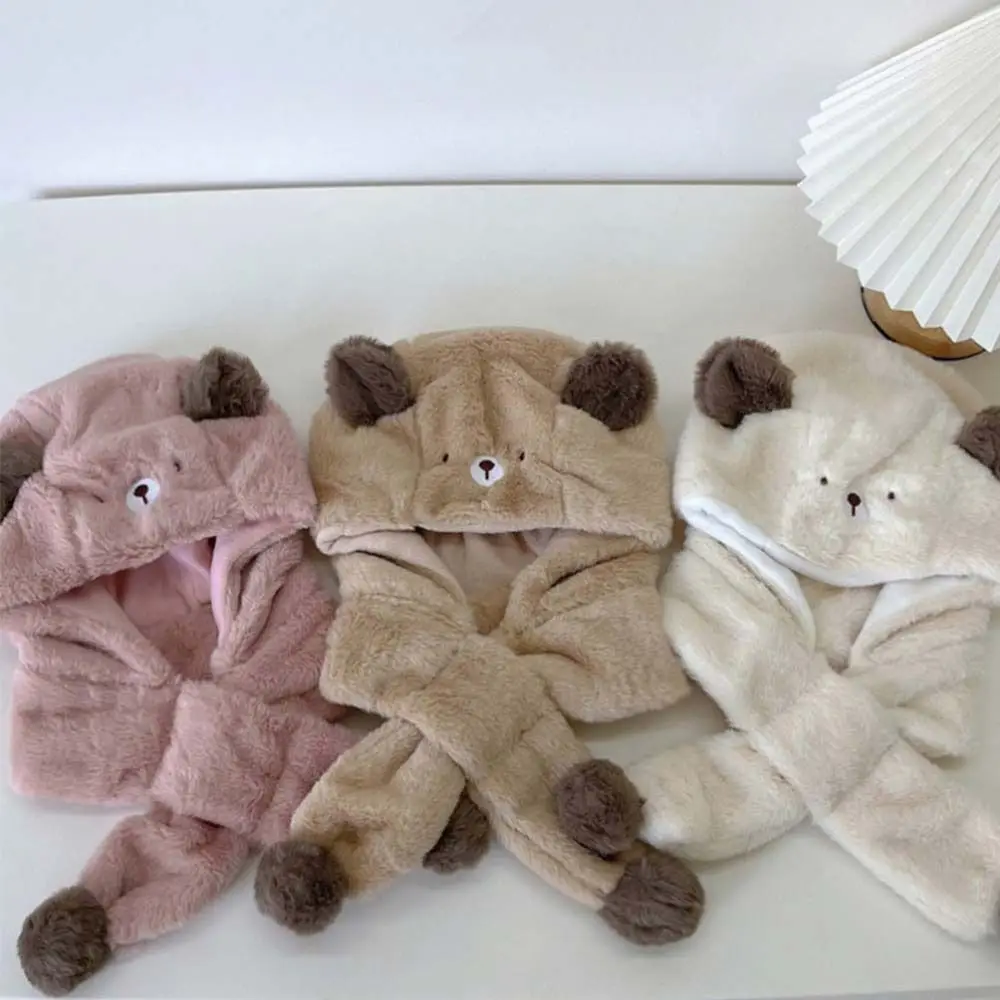 الصلبة اللون الدب أفخم قبعة تصميم الأزياء القماش الملحقات الأطفال الصوف قبعة الكرتون الخمار أفخم قبعة مع وشاح الصبي #4