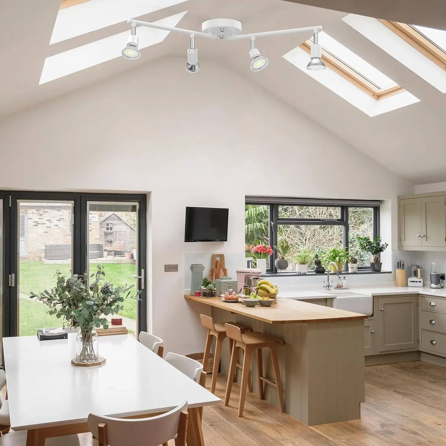 طقم إضاءة المسار، إضاءة سقف بيضاء حديثة مع رؤوس إضاءة قابلة للدوران بمرونة للغرفة/الممر/المطبخ