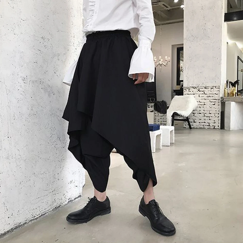Winter New Men's Solid Color Irregular Skirt Pants American Retro Fashion Trend High Street Casual Loose Niche Men's Bottoms