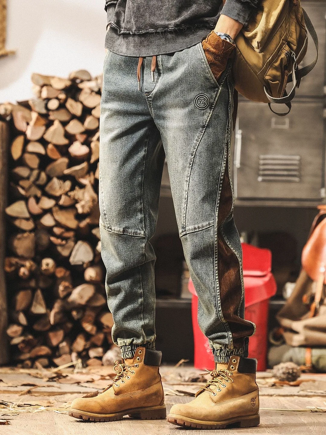 

American Retro Denim Jeans Straight Leg Spring Autumn Men's Loose Fit Workwear Trousers Harajuku Sle Dstring Closure