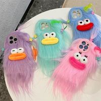 Plush Funny Eyes and Mouth Suitable Long Hair Phone Case For IPhone16 15 14 13 11 12 ProMax Plus Shockproof Back Cover Protector