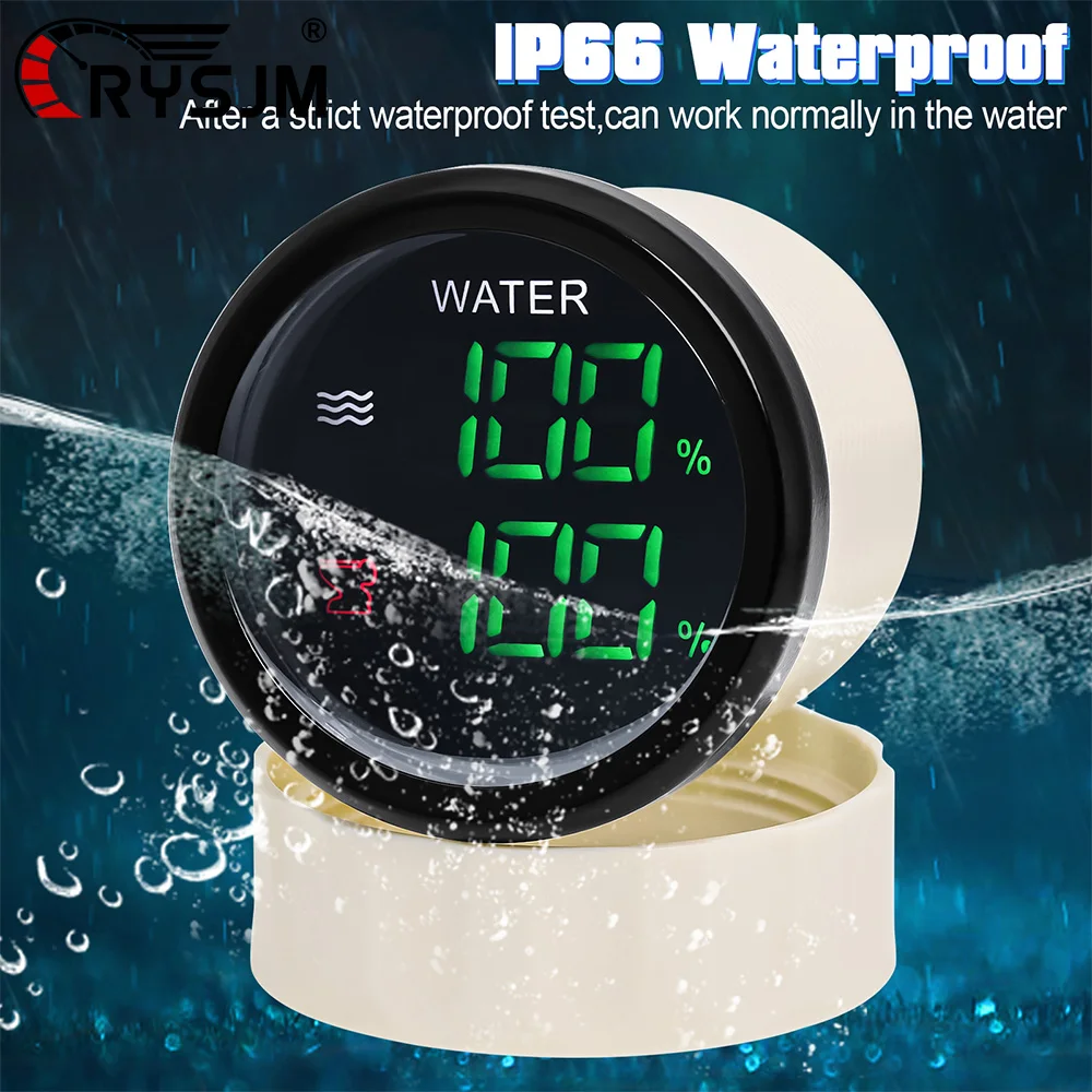 

52mm Car Gauge 2 In 1 Fuel / Water Level Gauge Voltmeter Water Temp Sewage Level Meter With Alarm For Boat Car Truck Waterproof