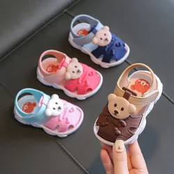 Sandalias para niños Zapatos para jardín para niños Zapatillas antideslizantes de fondo suave de verano Zapatos transpirables para niños pequeños Zapatillas de bebé con velcro Baotou de playa de dibujos animados de PVC