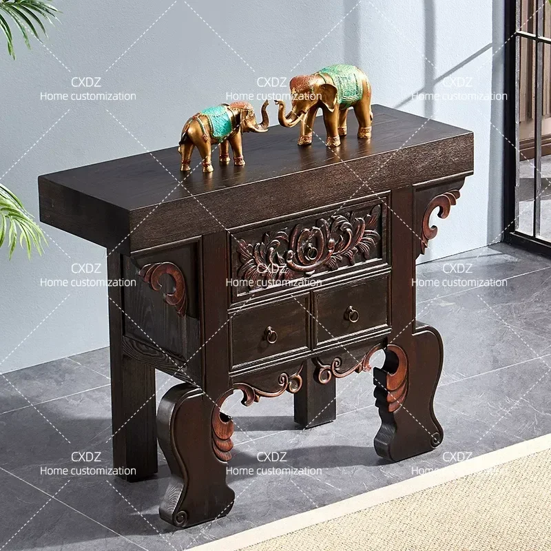 Solid Wood Carved Buddhist Cabinet New Chinese Style Standing Altar Table Incense Burner Stand Entryway Storage Furniture