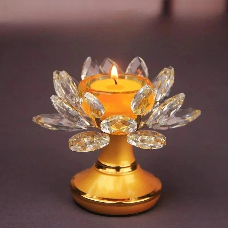 1PC Creative Crystal Lotus Pastry Candle Holder, Household Buddhist Temple, Buddha's Eternal Candle Holder, Glass Candlestick