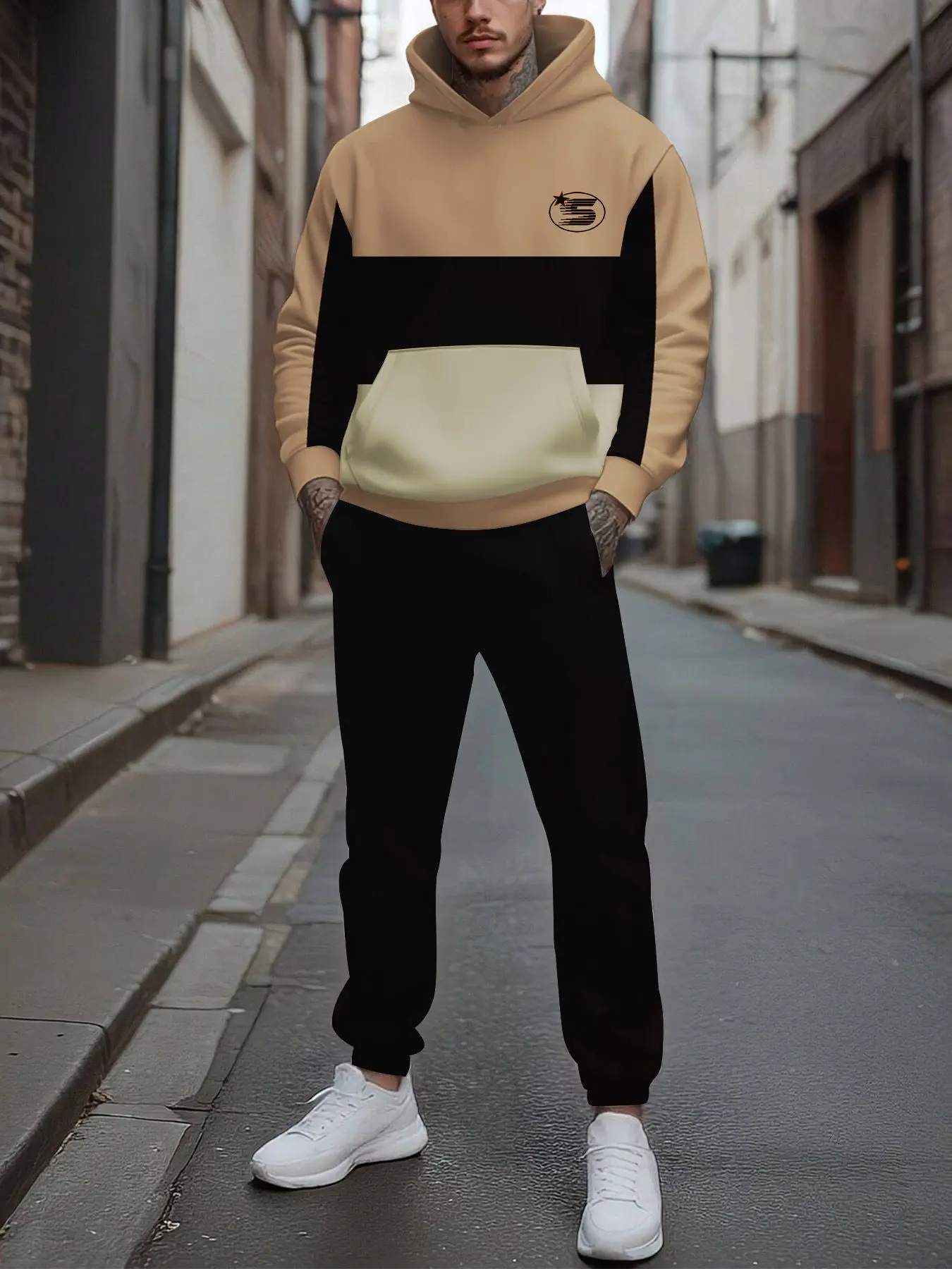 2-piece set, European and American men's fashionable sports long-sleeved top and long pants set