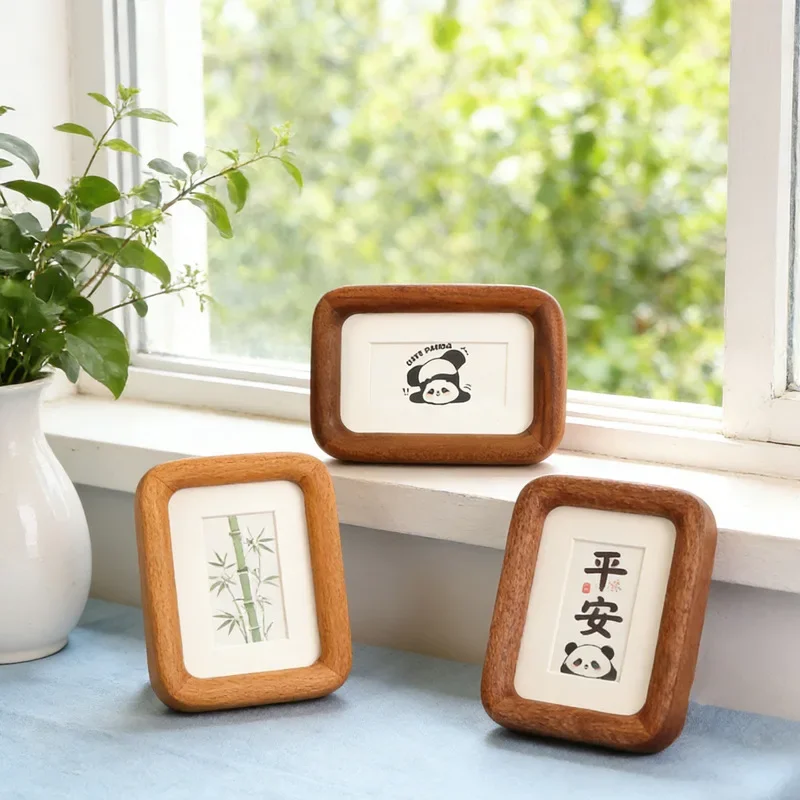 Black Walnut/teak/shabili Wood Magnetic Mini Photo Frame 3/4inch Frame Refrigerator Magnet Tabletop Vintage Picture Holder Decor