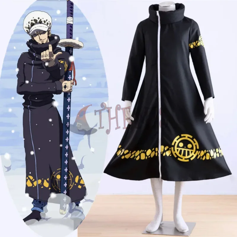 Athemis-traje de Cosplay de Trafalgar Law para niños y adultos, Chaqueta larga de una pieza, Trafalgar D Water Law, talla grande