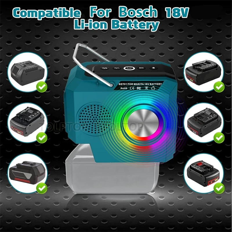 Imagem -05 - Rádio Portátil de Alto-falante Bluetooth para Makita Dewalt Milwaukee Bosch 1820v Bateria de Íon-lítio com Leitor de Porta de Saída Usb Tipo-c Novo