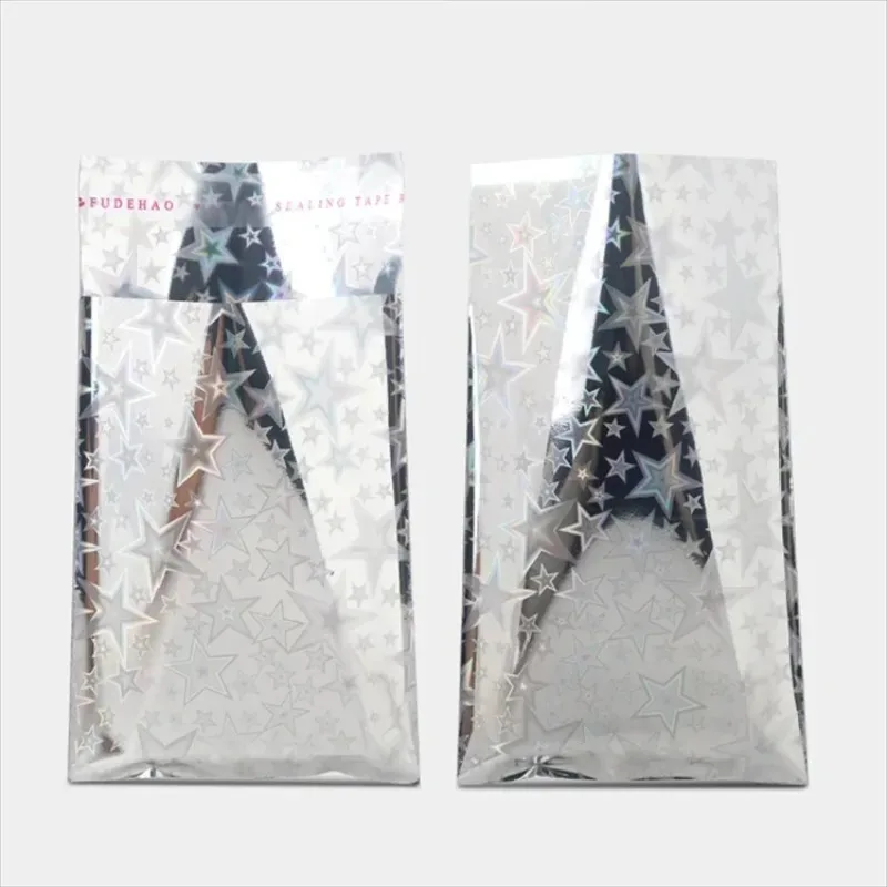 

100 Pcs Glossy Silver Foil Gift Bags, Self Adhesive Christmas Packaging Pouches for Jewelry, Toys, Candy, Party Favors &Shipping