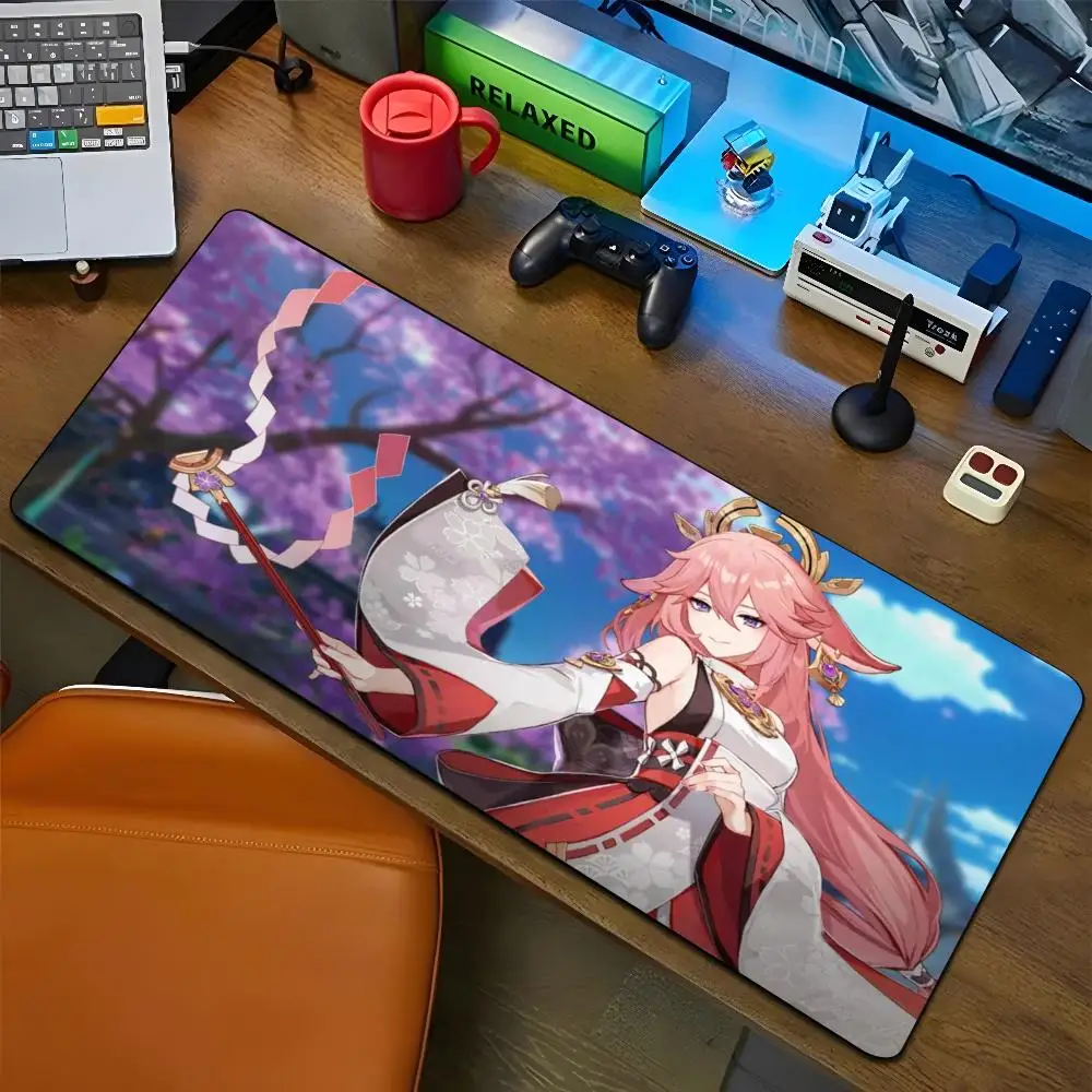 Xiao Yae Miko Yaoyao Mouse Pad Cartoon Lockedge Large Gaming Pad Computer Gamer Keyboard Mat Desk Mousepad PC Desk Pad