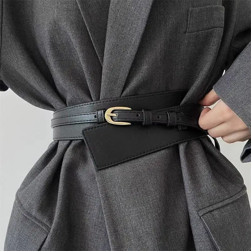 เข็มขัดรัดเอวแบบถอดได้ 2 in 1 สำหรับผู้หญิง ระดับไฮเอนด์ ใช้กับชุดเดรสและเบลเซอร์  เข็มขัดใหม่สำหรับตกแต่งสไตล์ยุโรปและอเมริกา สีดำ