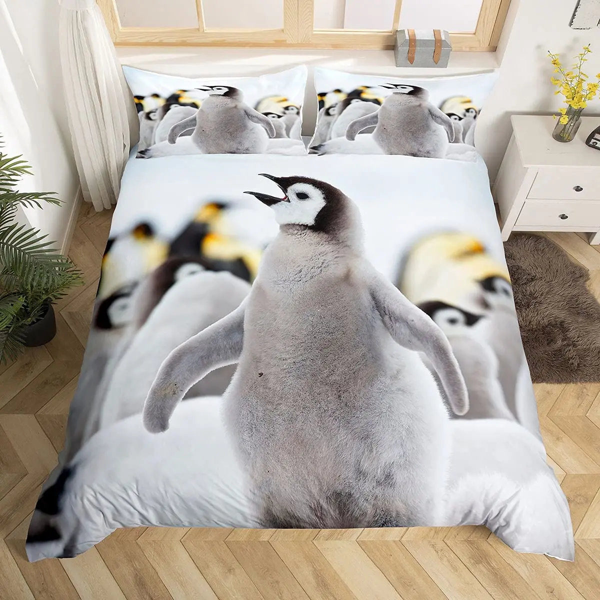 

Penguin Duvet Cover Set Full Cute Animals Bedding Set Snow Decor Comforter Cover Set Cute Penguin Animal Quilt Cover Queen Size