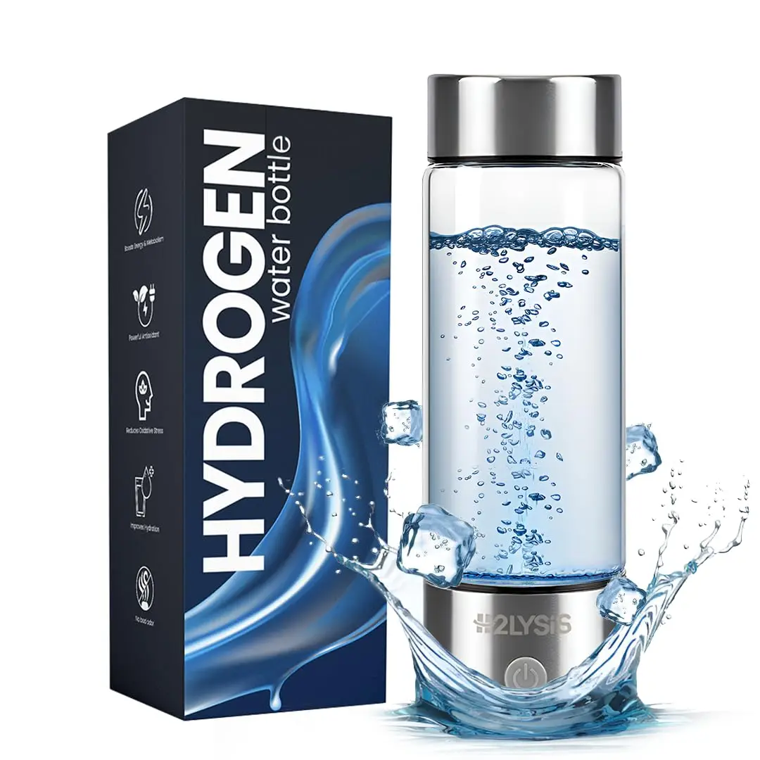 زجاجة مياه هيدروجين زجاجية جديدة 2025، 14 أونصة، 2200 نقطة في 3 دقائق، مولد H2 محمول مع تقنية SPE/PEM، قابل لإعادة الشحن للمنزل، خارج