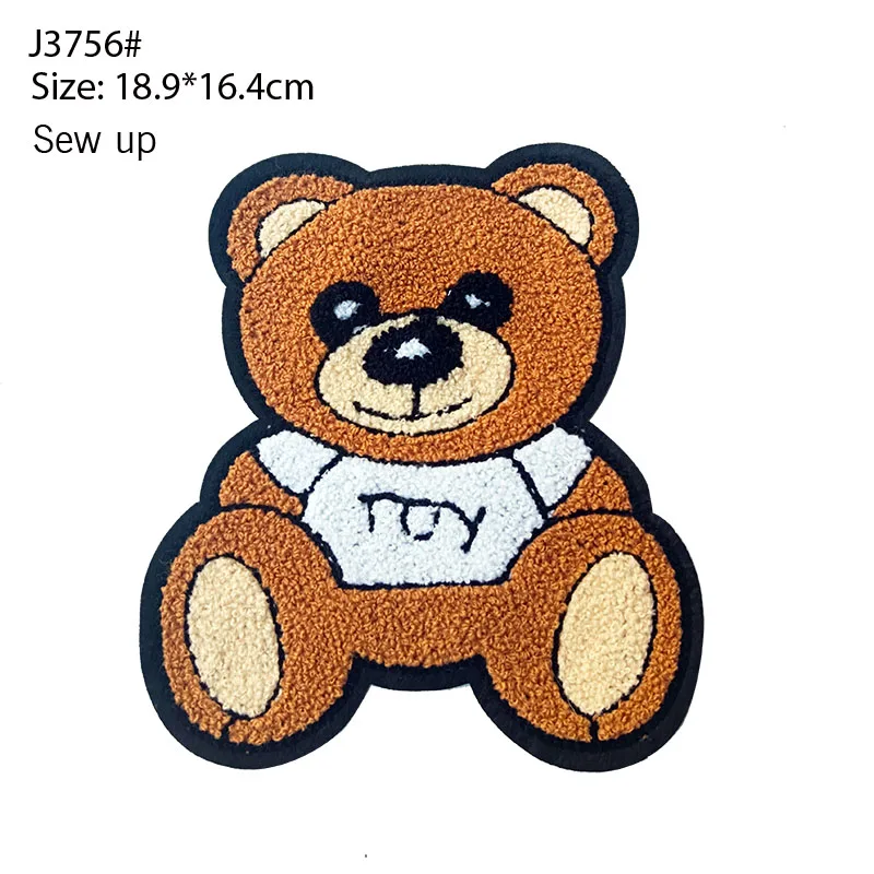 Fashion Large Cute Cartoon Animal Sewn Towel Bear Chicken Emblem Stripe DIY Damaged Decoration Down Coat T-shirt