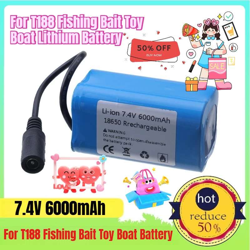 

High-capacity 7.4V 6000mAh 2S Rechargeable Lithium Battery for T188 Fishing Bait Toy Boat