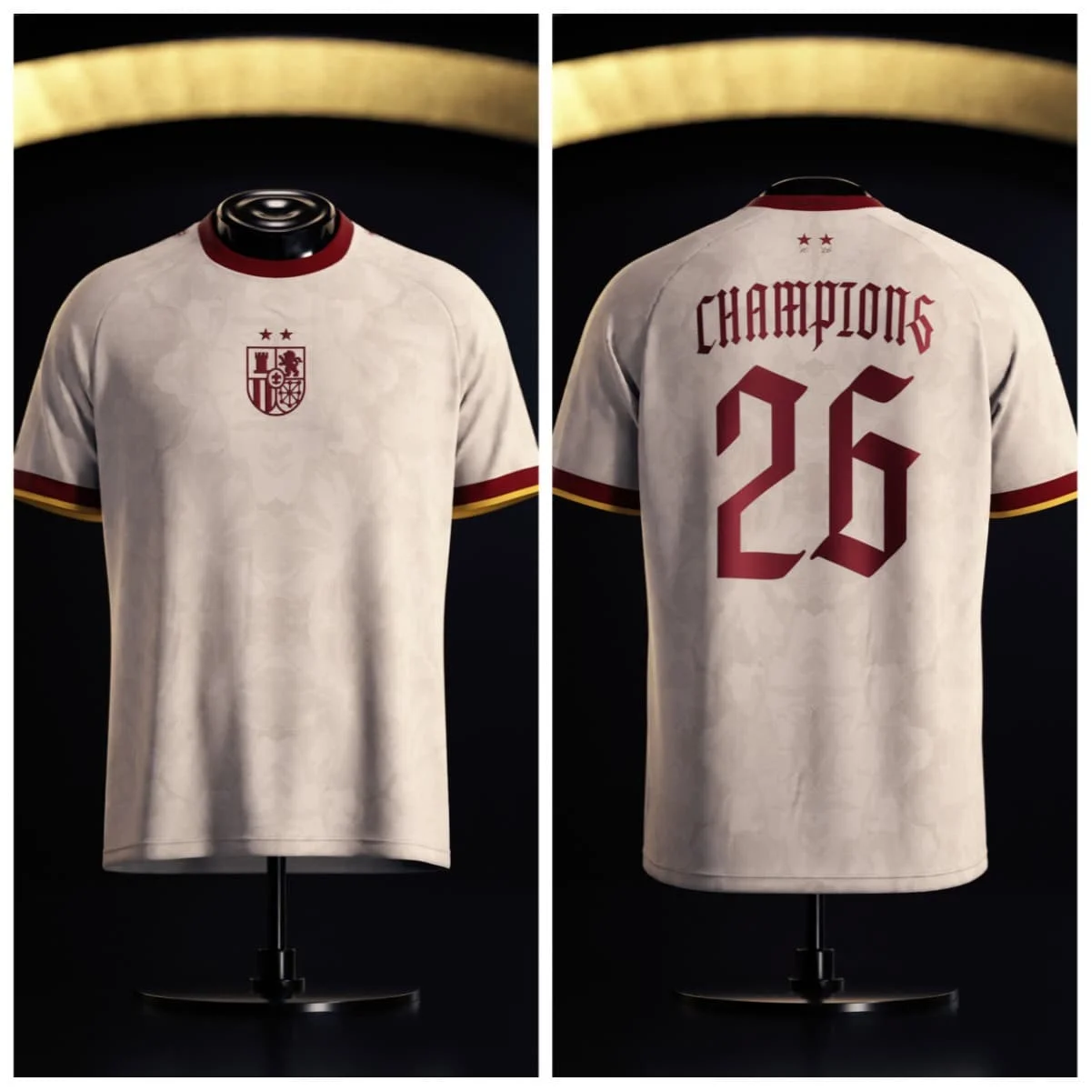 2026 Two Stars Spanien Champion Fußballtrikot, Herren Sommer Sport Trainingsshirt Atmungsaktives Schnelltrocknendes Sweatshirt T-Shirt Oberteil – Detail 1