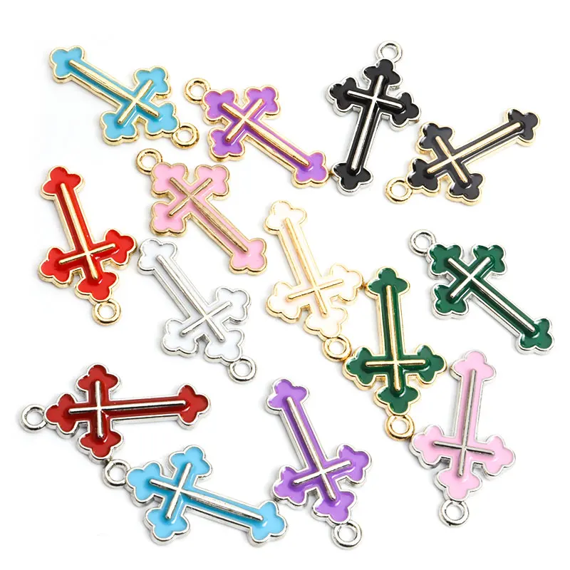 20pcs Multi-Colored Cross Enamel Charms Trendy Lolita Trinkets Accessories for DIY Bracelet Necklace Choker Earrings Keychain