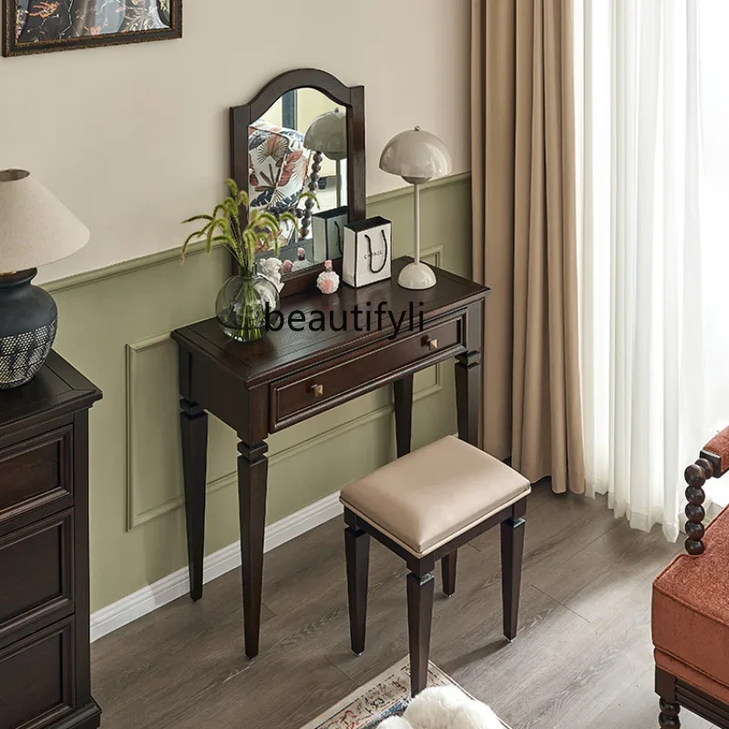 C85 American Light Luxury Retro Solid Wood Dressing Table Dressing Stool Small Apartment Bedroom Simple Mini Makeup Table
