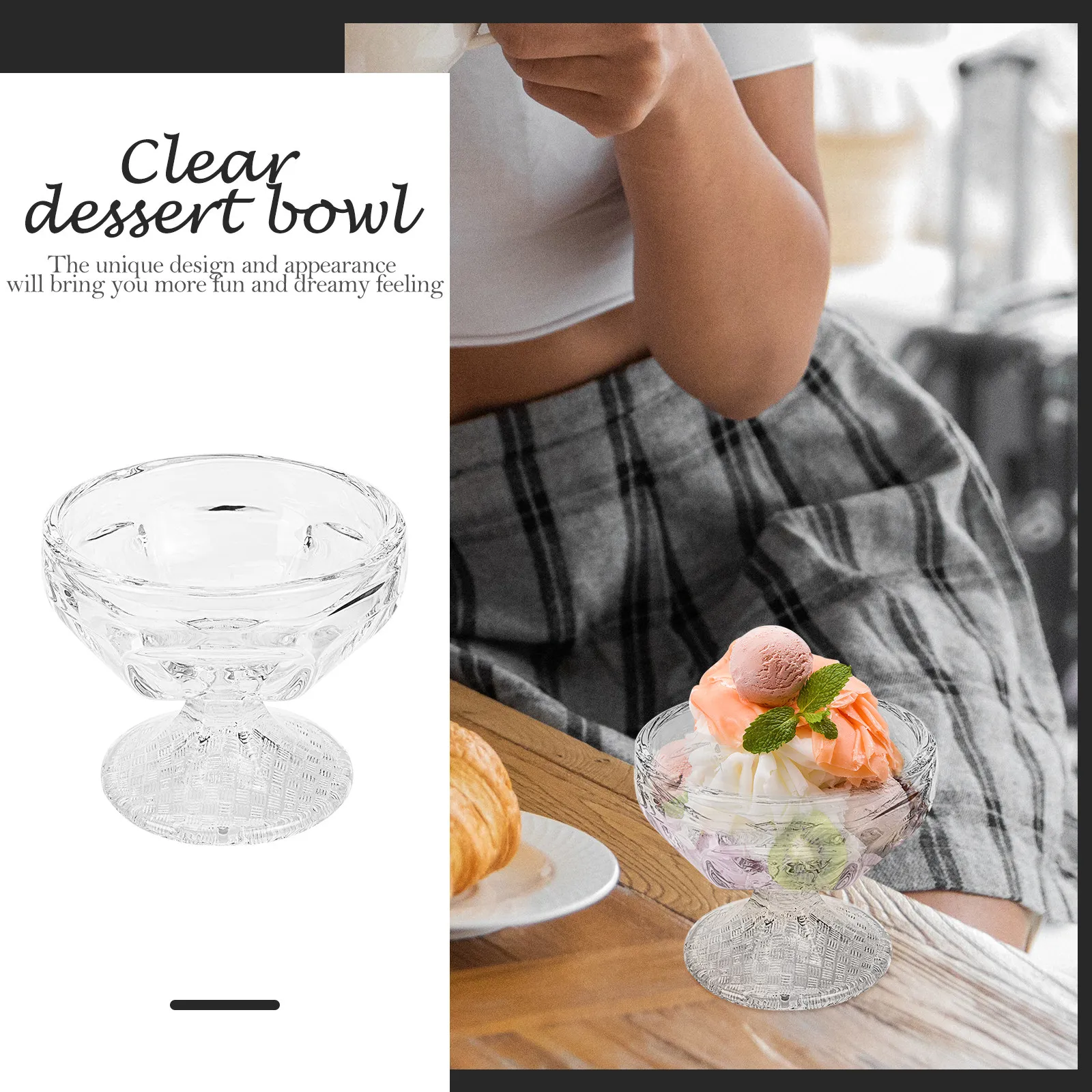 2Pcs Glass Bowl Set High-Base Sundae Cup Clear Dessert Bowl for Yogurt Ice Cream Pudding Storage Stylish Home Decoration