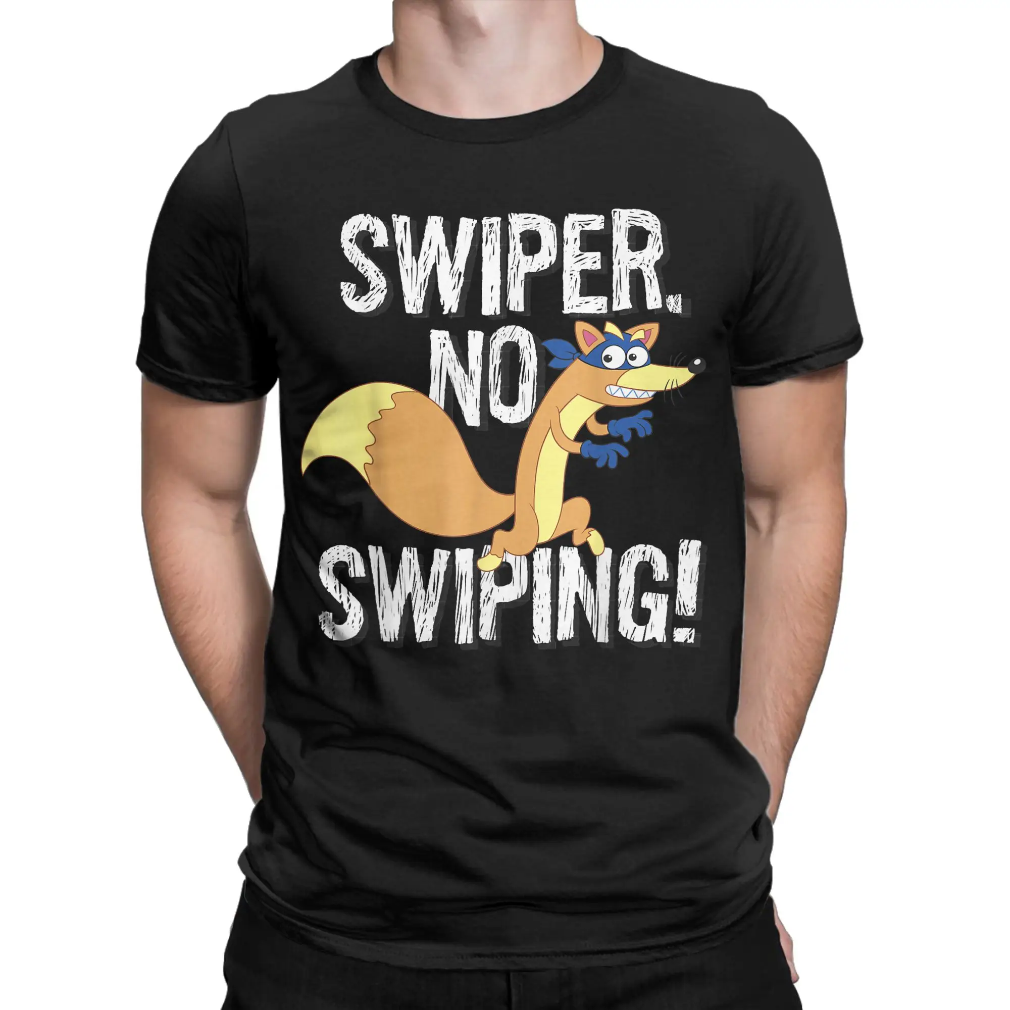 Dora the Explorer Swiper No Swiping Fox Men T Shirts  Novelty Tee Shirt Short Sleeve Round Collar T-Shirts Cotton Plus Size Tops
