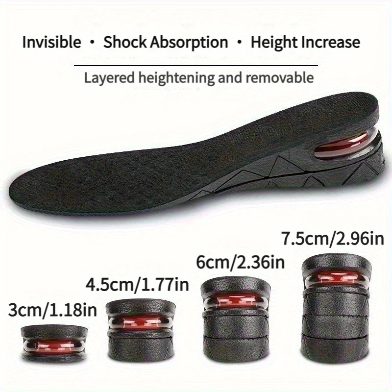 

Invisible Height Increase Insoles for Shoes Comfortable Shock absorption Breathable Cushion for Men Women Heel Lift Arch Suppor