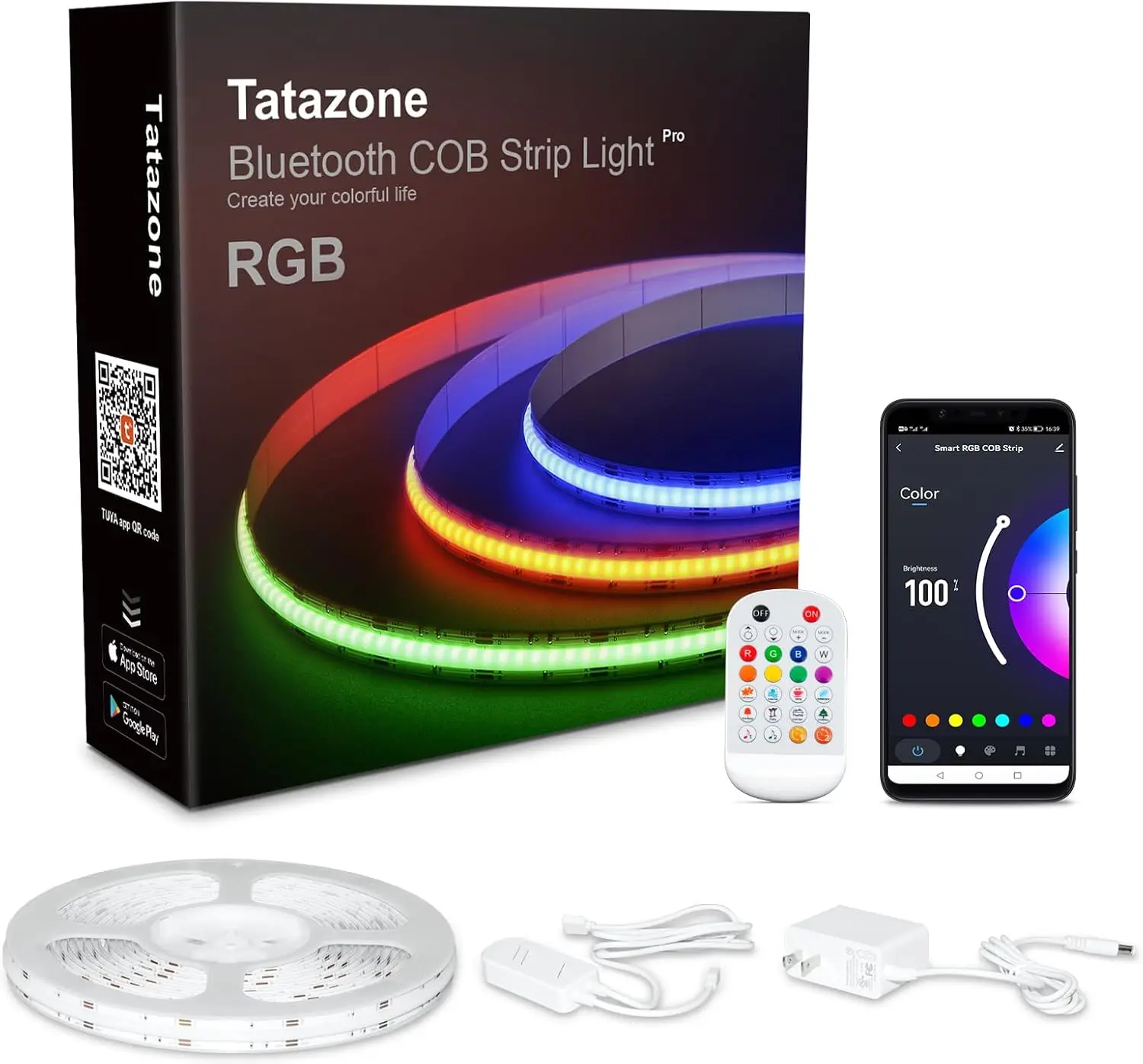 

16.4ft Bluetooth RGB COB Led Strip Lights with Remote, Dimmable Smart App Led COB Light Strip, Color Changing Music Sync