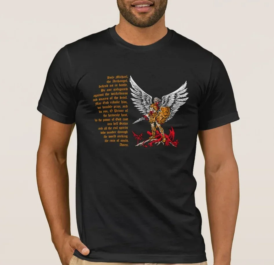 The Archangel St Michael Prayer Catholic Church T-Shirt 100% Cotton O-Neck Short Sleeve Summer Casual Mens T-shirt Streetwear