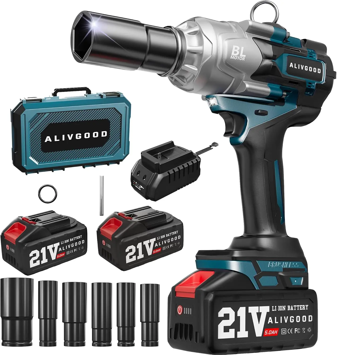 

Upgrade 1300N.m/1000Ft-lbs Cordless Impact Wrench, 2x 5.0AH Battery, 1/2 Inch Electric Impact Gun, Fast Charger, Power Impact Wr