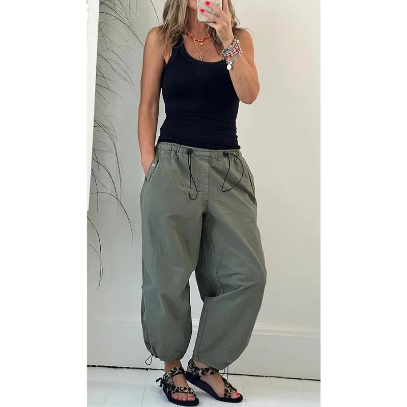 

2024 Spring Summer New Women's Clothing Solid Color Casual Collage Straight-Leg Pants Mid-Waist Casual Pants