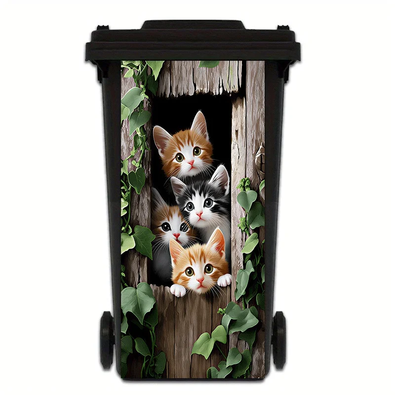 1 cute cat trash can sticker creative home decoration waterproof kitchen living room bathroom suitable for 2D flat surface