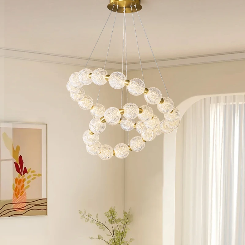 Nordic Luxury Ring Round Ball LED Chandelier Modern Lustre All Cooper Pendant Lamp Decor for Dinning Room Bedroom Hanging Light