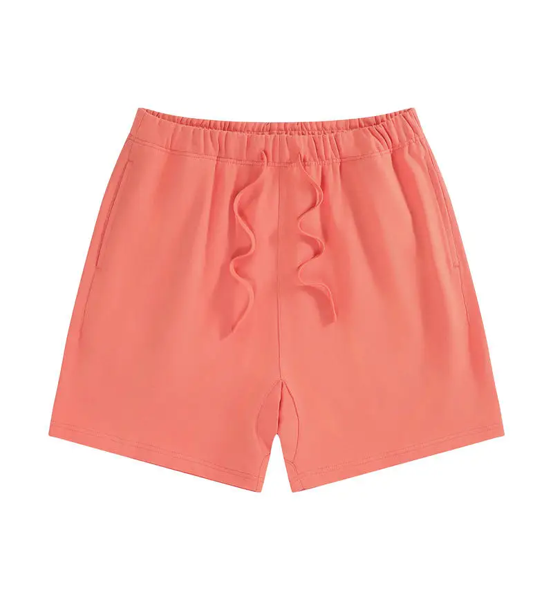 

330G Mens 100% Cotton Casual Shorts Solid Customized Print Drawstring Sports Trousers Quick Dry Summer Knee Length Pocket Short