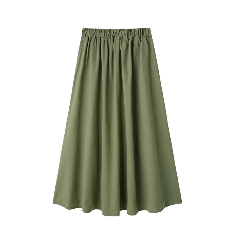 KUCLUT Women Fashion Solid Pleated Front Slit Midi Skirt Vintage Mid Waist A-Line Female Chic Lady Skirts