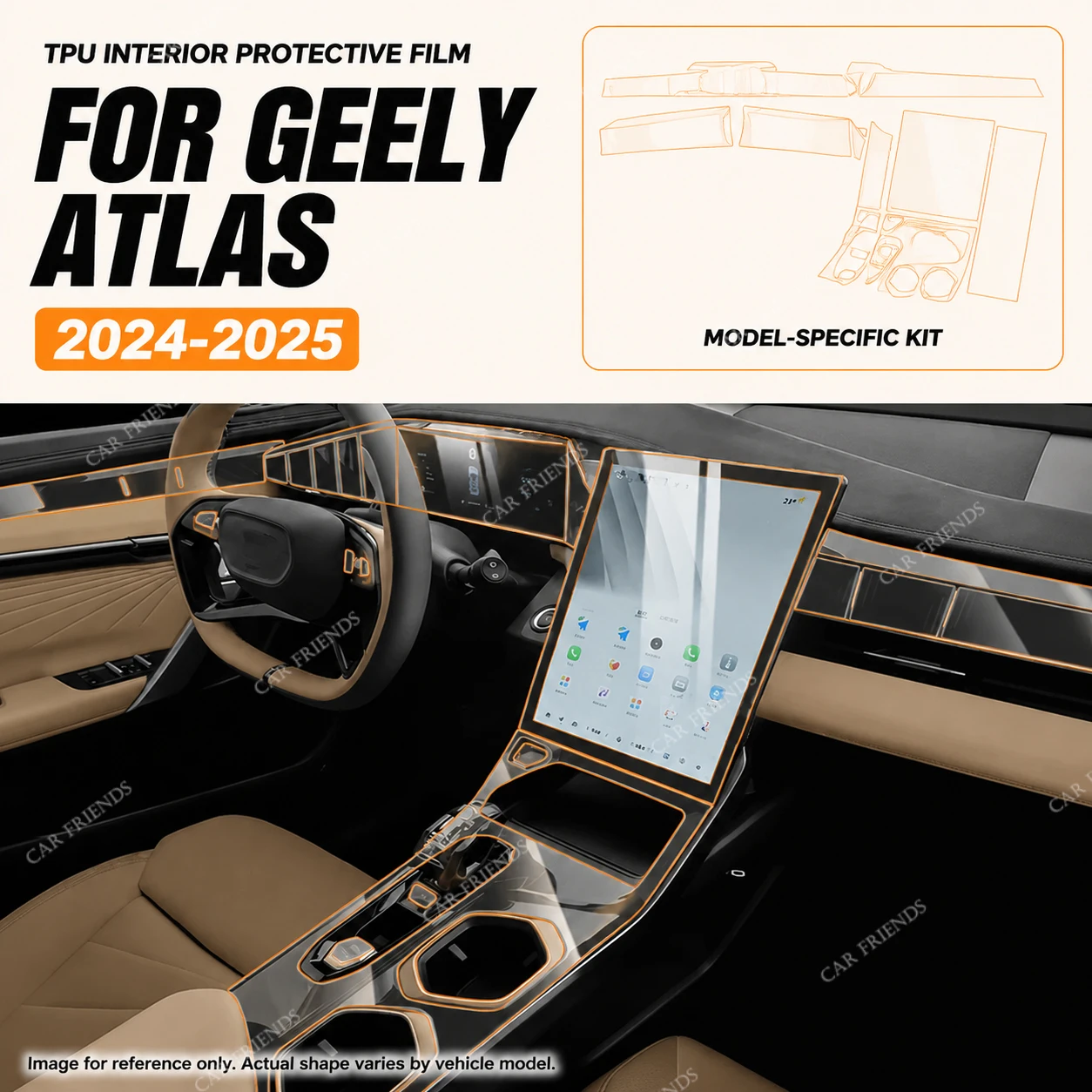 GEELY Atlas 2025 Transparent TPU Interior Protective Film Dashboard Anti-Scratch Cover