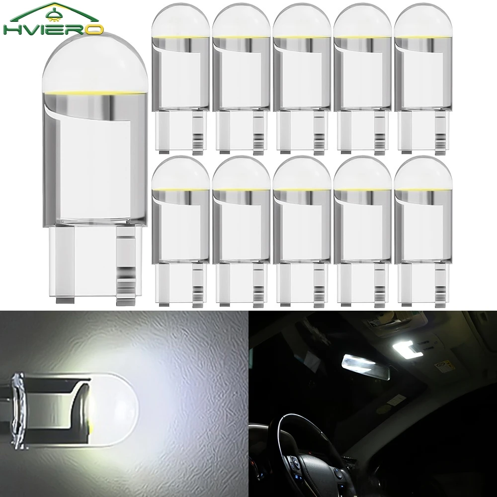 20/50/100x W5W 168 194 T10 Glass Shell Cob LED Car Accessories 3000K 6000 White Blue Red Wedge License Plate Lamp Dome Lights