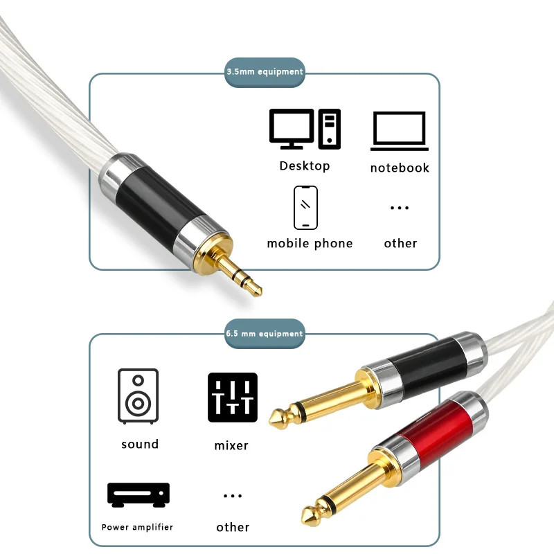 Cable HiFi de 3,5mm, conversión de cable auxiliar de audio dual de 6,5mm, cables mezcladores de tarjeta de sonido para ordenador móvil de 3,5 a 6,35