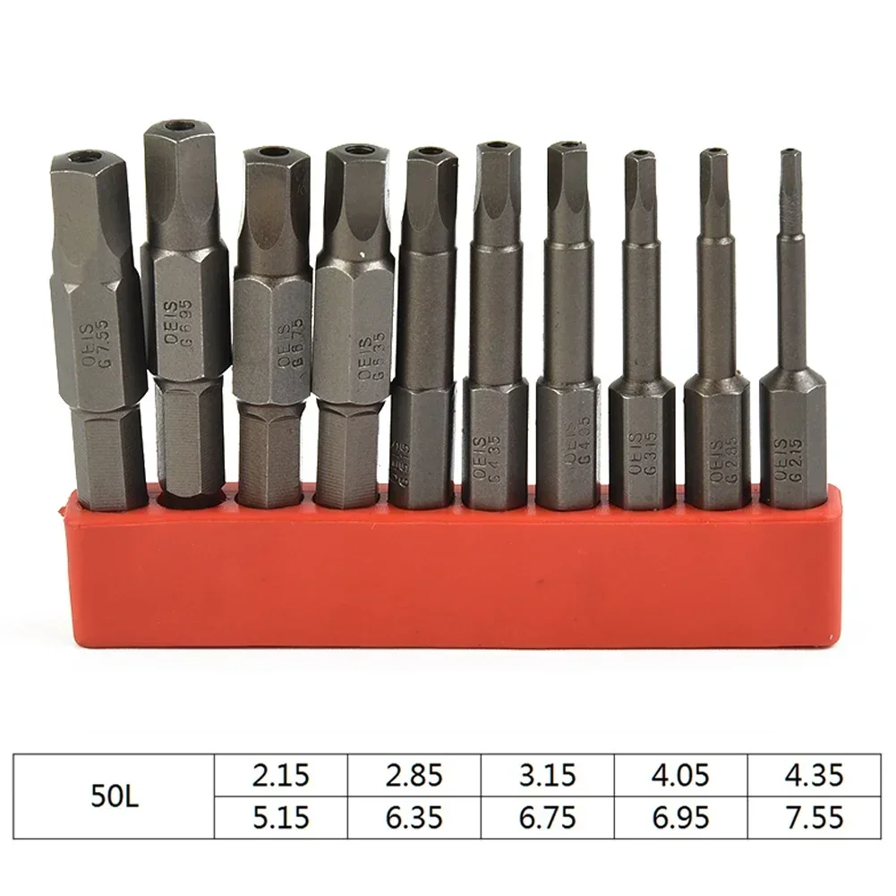 10Pcs 50mm Pentagonal Screwdriver Magnetic Drill Bit 1/4Inch Hex Shank Socket Adapter Hand Tools Screwdriver 2.15-7.35mm