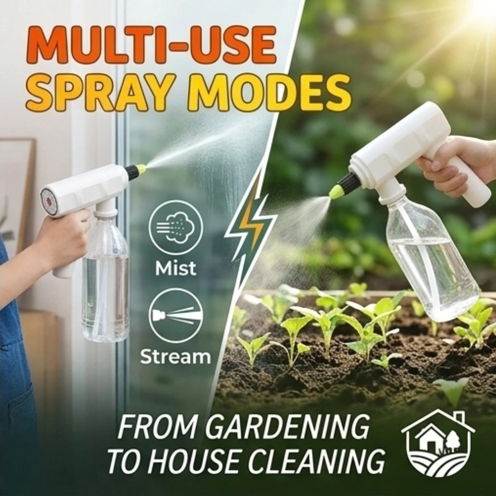 Electric Water Spray Gun Universal Bottle Interface USB Rechargeable Mist Stream Sprayer for House Cleaning Plant Watering Garde