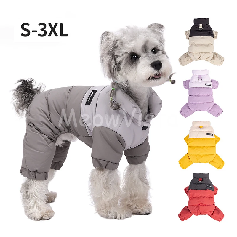Winter Outdoor Windproof Waterproof Pet Snowsuit Warm Graphene Lining Four‑Legged Jumpsuit for Small Dogs Schnauzer Teddy S‑3XL
