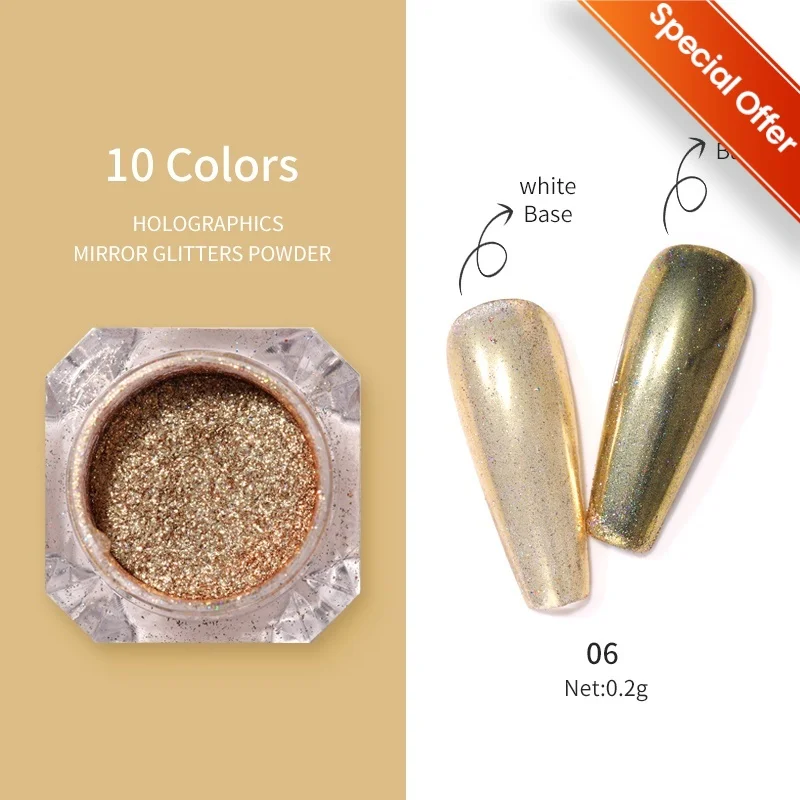 1pc poudre à ongles holographique paillettes poudre coloré manucure Nail Art métal écrasé perceuse poudre