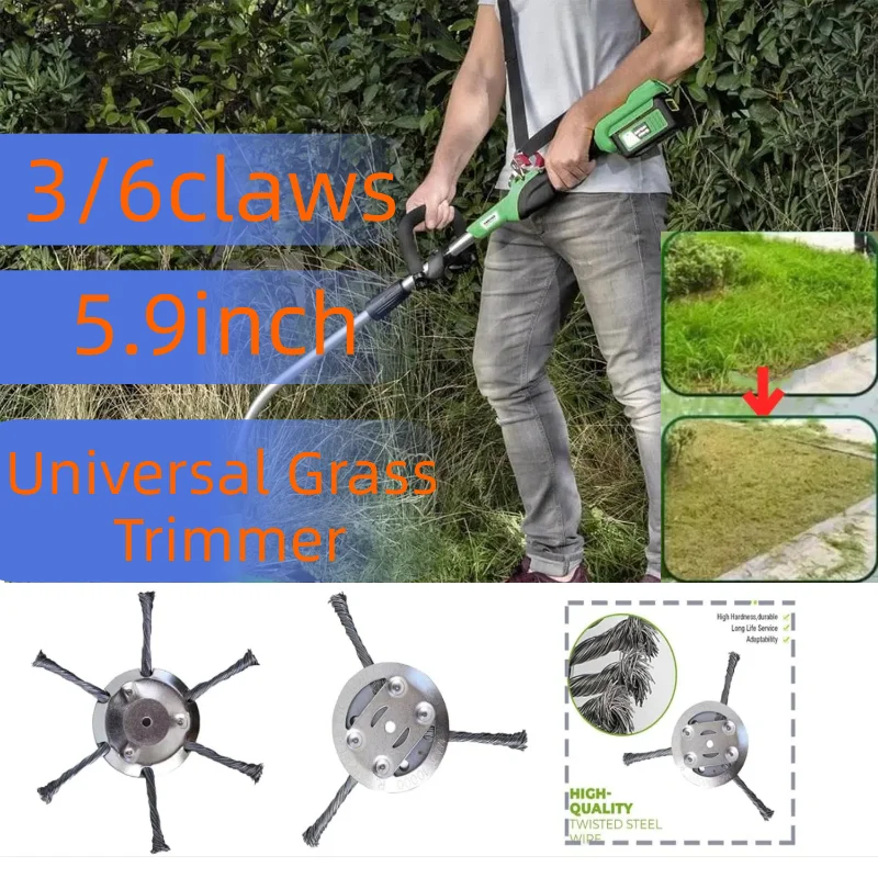 

3/6 Claws Steel Wire Wheel Universal Brushhead Upgraded Grass Trimmer Head 6 Inch Removal Moss Weed Brush Cutter Accessories