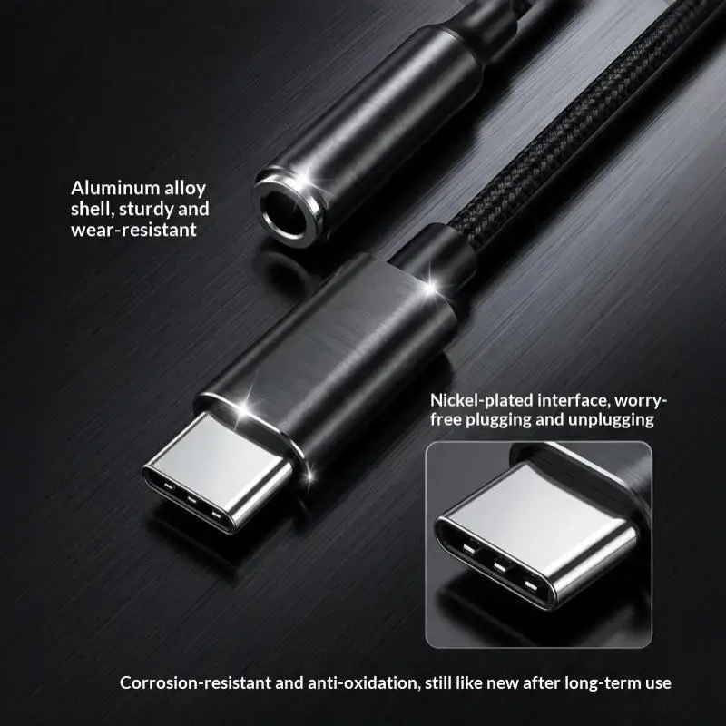 Type‑C to 3.5mm Headphone Audio Adapter USB‑C to 3.5 Jack Aux Cable Earphone Converter for Smart Mobile Phones