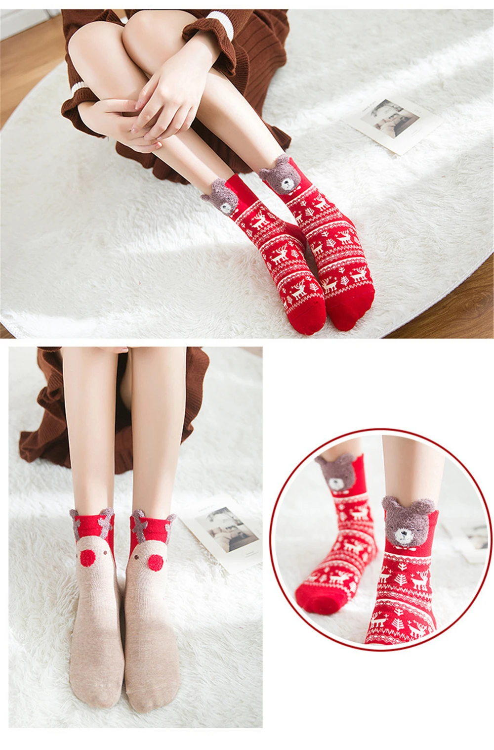 3 Paare/los frauen Casual Winter Weihnachten Socken Deer Fuchs Bär Hund Elch Baumwolle Cartoon Warme Weiche Sokken Weihnachten Geschenk dropship – Detail 12