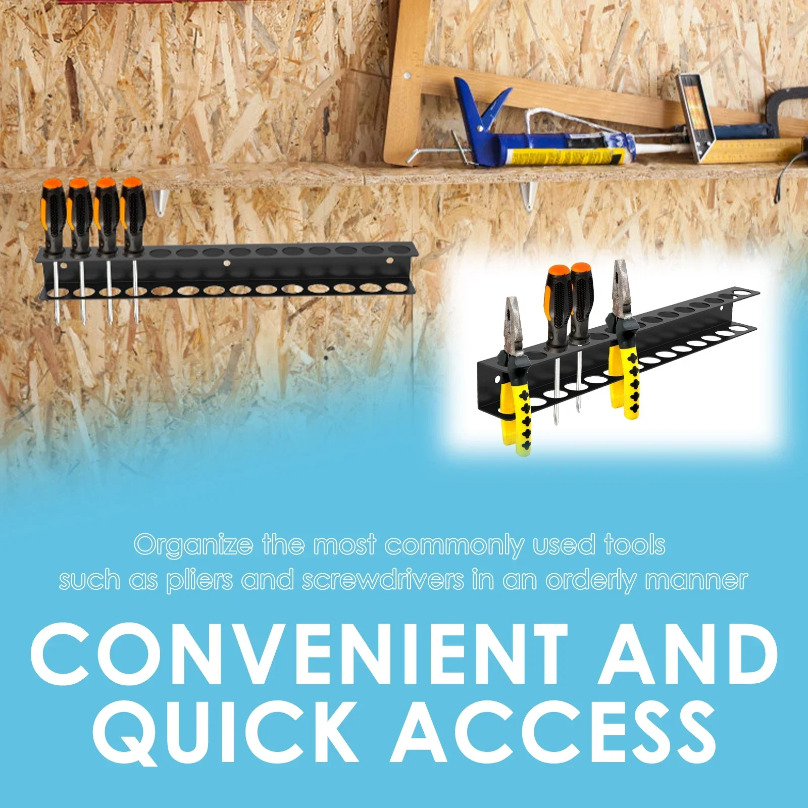 حامل مفك براغي، حامل أدوات موفر للمساحة، حامل مفك براغي عالي التحمل على الحائط مع 23 فتحة لرف تخزين الأدوات سهل #6