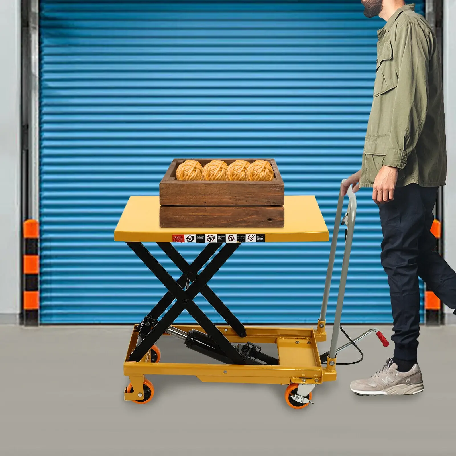 ​​500LBS Capacity Hydraulic Scissor Lift Table Cart Manual Single Scissor 30.5 Inch Lifting Height with 4 PU Wheels and Brakes​​