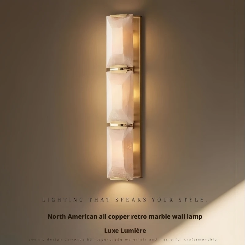 French-style Marble Wall Lamp Vintage Metal Luxury Feature Wall Light Living Room Restaurant Aisle Decor Wall Sconce