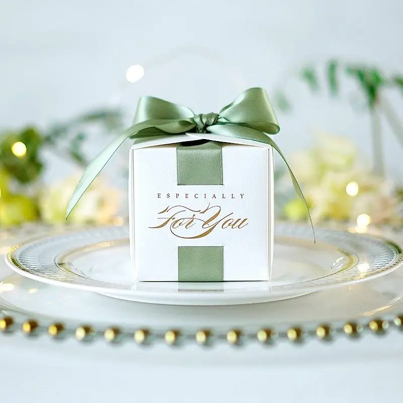 

Custom Logo Wedding Favors Gift Box With Ribbon Candy Boxes For Christening Baby Shower Birthday Event Party Supplies